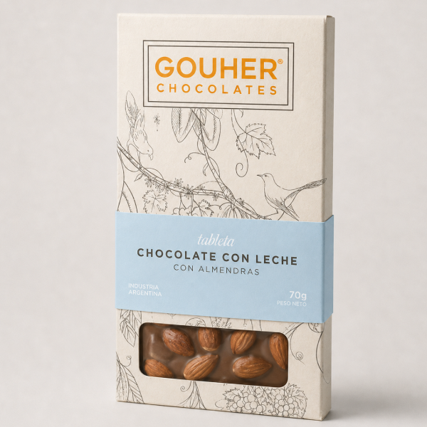 Producto - Tableta de chocolate con leche negro con almendras tostadas x 70g