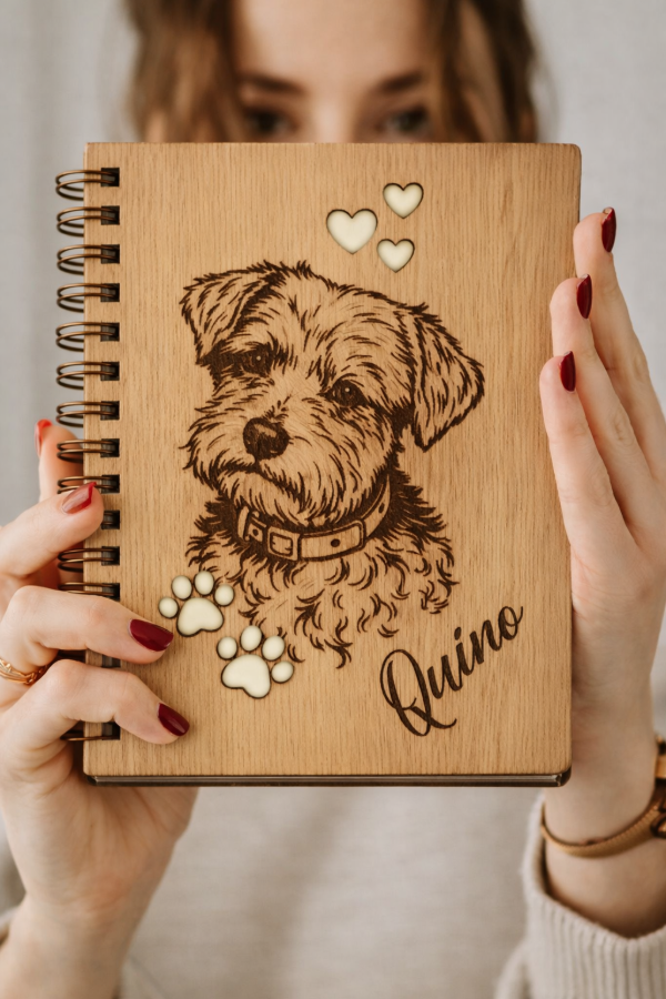 Producto - Cuaderno personalizado en madera 1-2 mascotas