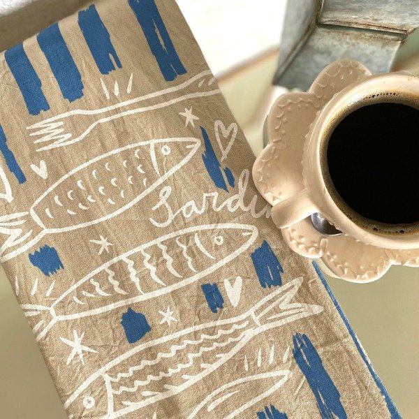 Producto - Paños de Cocina Sardinas Blanco/Arándano