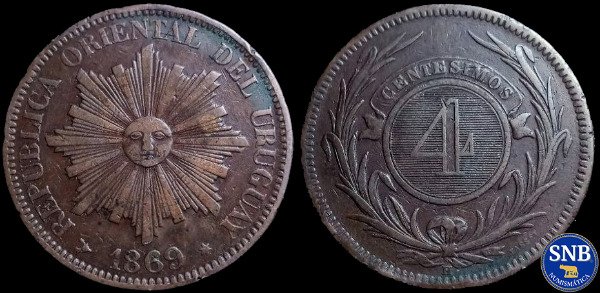 Producto - Uruguay - 4 Centésimos (1869) - Ceca Birmingham (H) KM #13 [VF]