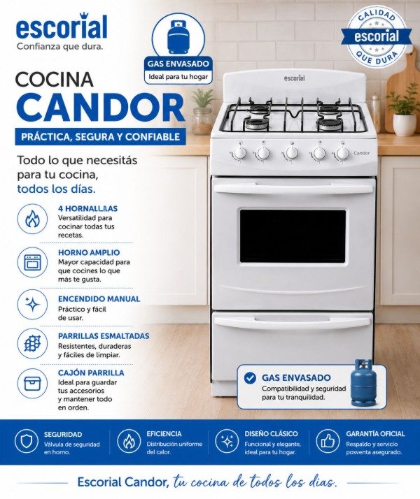 Producto - COCINA ESCORIAL CANDOR (GAS ENVASADO) BLANCA