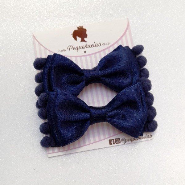 Moños Olivia pompón azul marino