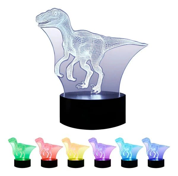 Producto - Lampara Nocturna Dinosaurio Velociraptor 3D 16 Tonos -Gadnic - 0