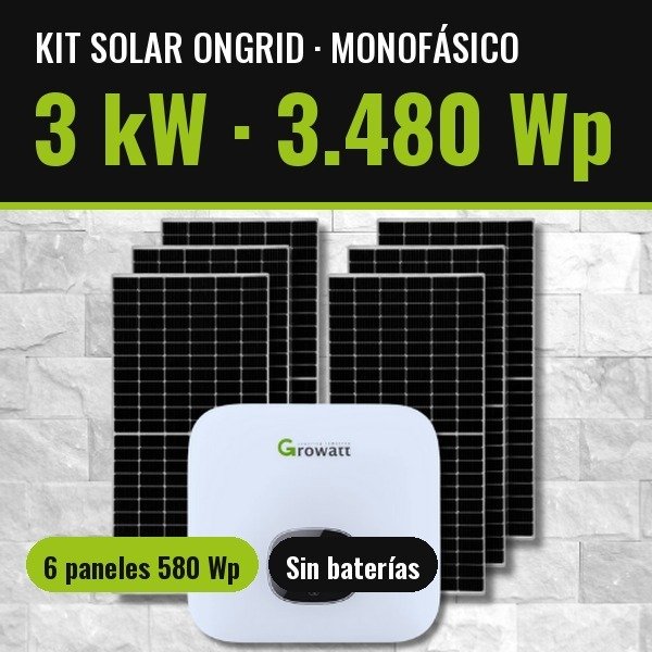 Producto - Kit Solar OnGrid 3kW 3300Wp x Día Monofásico