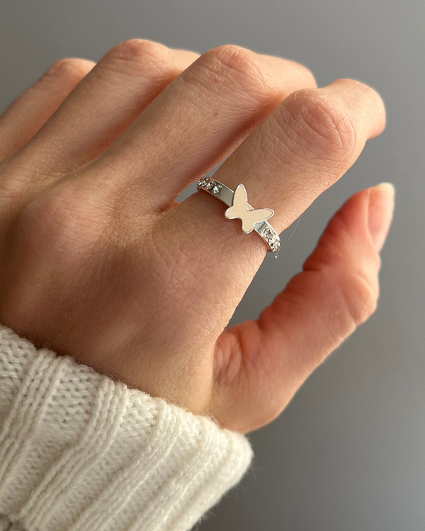 Producto - Anillo mariposa de acero blanco número 14