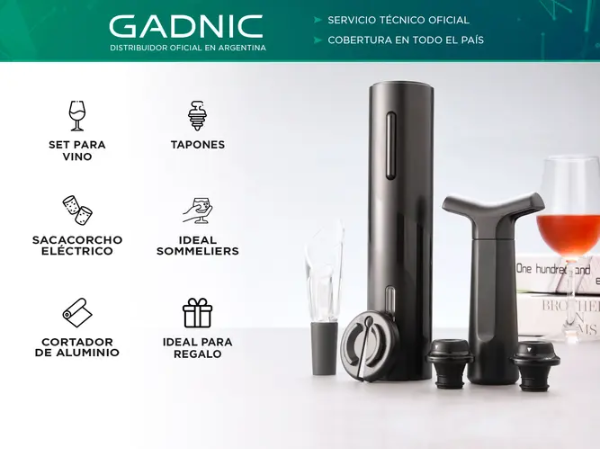 Producto - Set p/Vino -sacacorchos electrico -cortador de aluminio -pico vertedor aireador