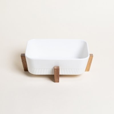 Producto - Fuente cuadrada para horno con base de acacia 22 cm