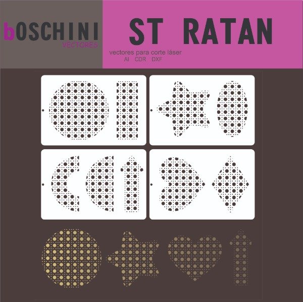 Producto - 8 DISEÑOS STENCIL RATTAN - PACK VECTORES PARA CORTE LASER
