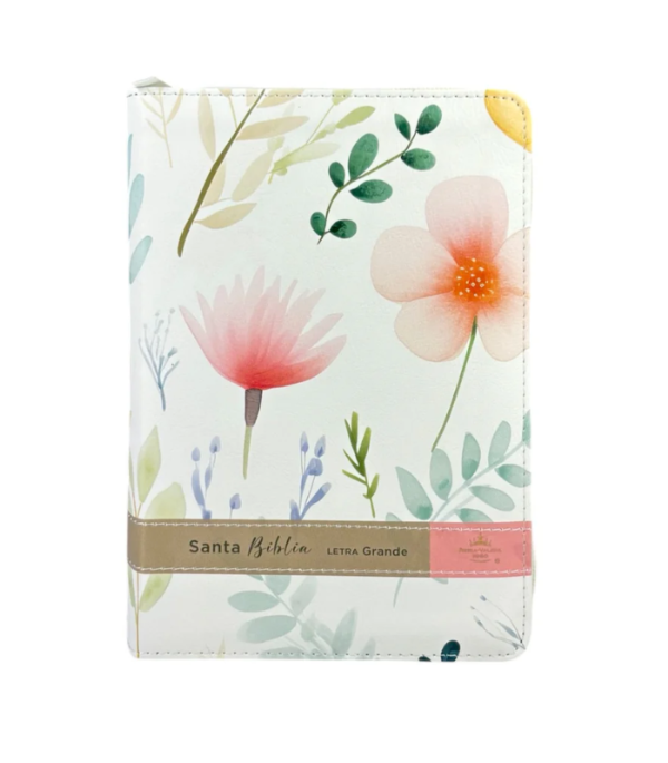 Producto - BIBLIA RVR MEDIANA LETRA GRANDE FLORES BLANCO CON CIERRE E ÍNDICE