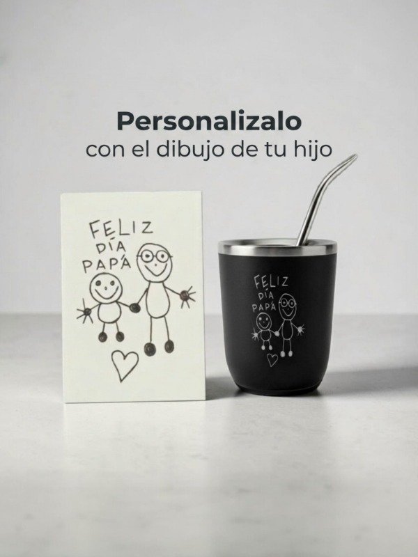Producto - MATE ACERO CON BOMBILLA PERSONALIZADO GRABADO CON EL DIBUJO DE TUS HIJOS - 0