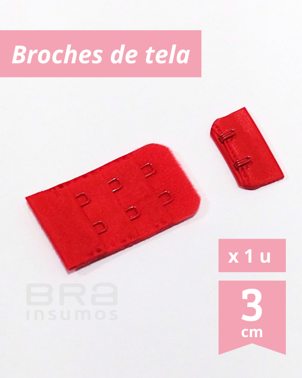 Producto - Broche de Tela de 3 cm, 2x3 Posiciones - Rojo (x Unidad)