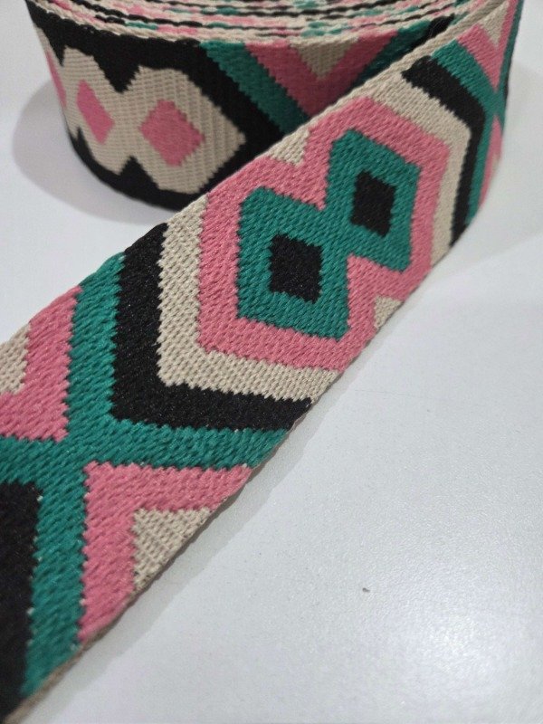 Producto - Cinta Jac 50mm persa VERDE Y ROSA x mt