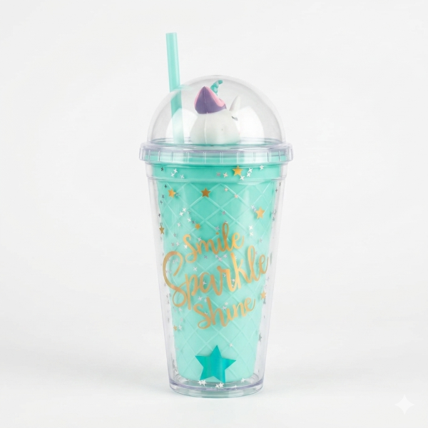 Producto - VASO PLASTICO CON SORBETE DOBLE CAPA UNICORNIO