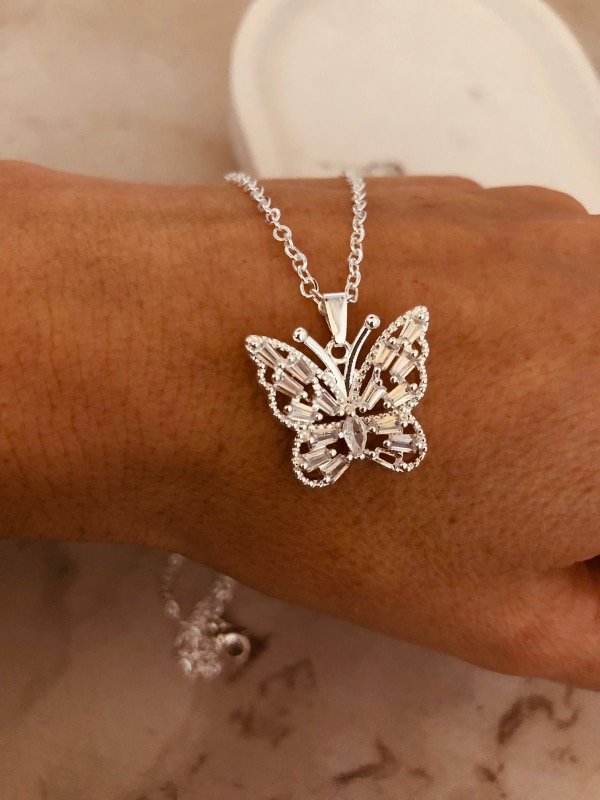 Producto - Conjunto Butterfly dije Zirconia Acero Blanco