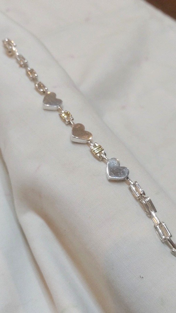 Producto - Pulsera Plata y Oro 3 dijes corazones