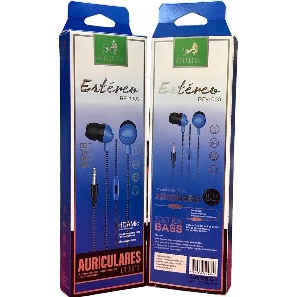 Producto - Auriculares RoyalCell Mallado Extra Bass Azul RE-1003