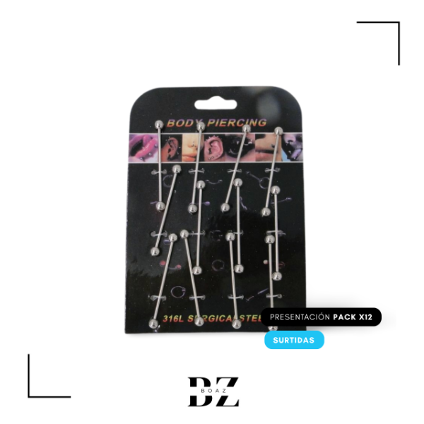 Producto - AROS PIERCING BARRA OREJA X 12 PCS - 2063-1