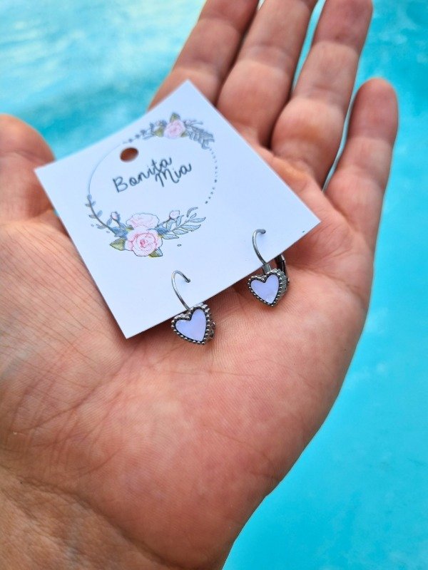 Producto - AROS AQ CORAZON ESMALTADO BLANCO