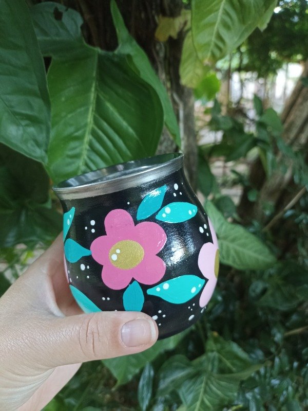 Producto - Mate de acero inoxidable ivoty negro flores frias - 1