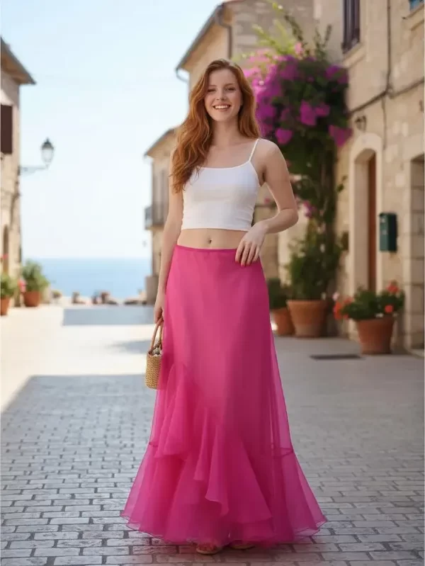 Producto - Pollera de organza con volados de fiesta corte sirena - 1