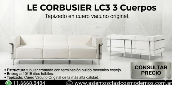 Producto - Sillón Sofá LC3 GRAND CONFORT 3 Cuerpos, Cuero Vacuno, Estructura Cromada!!