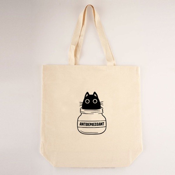 Producto - TOTE BAG CON FUELLE GATITO Antidepressant