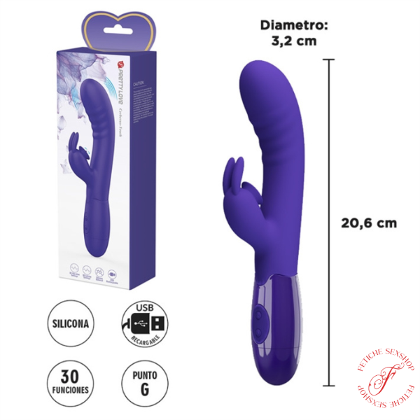 Producto - Vibrador con estimulador de clitoris, carga USB