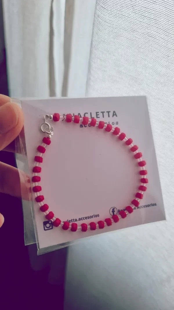 Producto - Pulsera bolitas rojas y color cristal plata 925