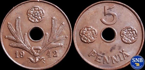 Producto - Finlandia - 5 Pennia (1942) [VF+] - Guerra de Continuación