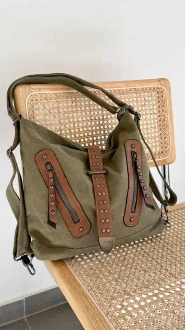 Producto - Cartera natural con detalles en cuero y tachas