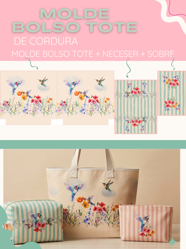 Producto - MOLDE BOLSO TOTE - COLIBRI FONDO RAYADO