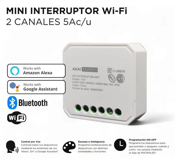 Producto - Receptor WIFI Smart Home 220V 10A 2 canales