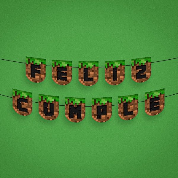 Producto - Banderin Feliz Cumple Minecraft Juego Guirnalda - 1
