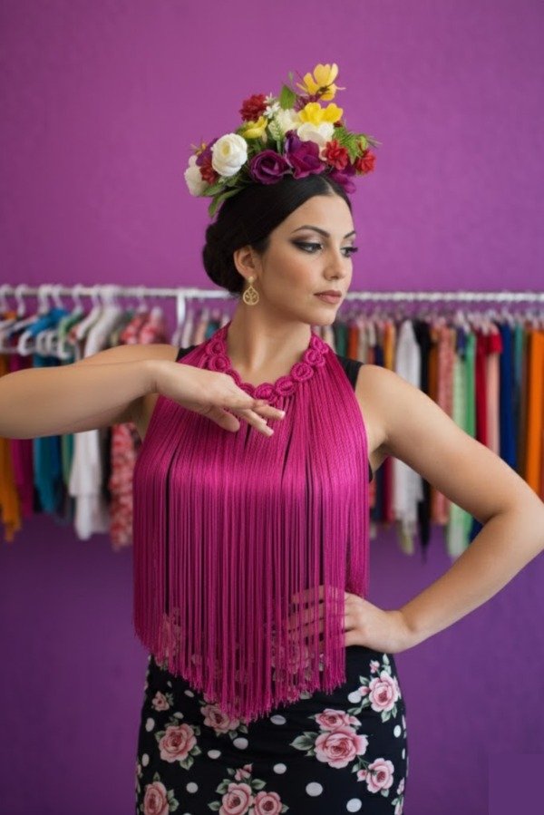 Producto - Collar De Flecos De Seda Círculos Fucsia