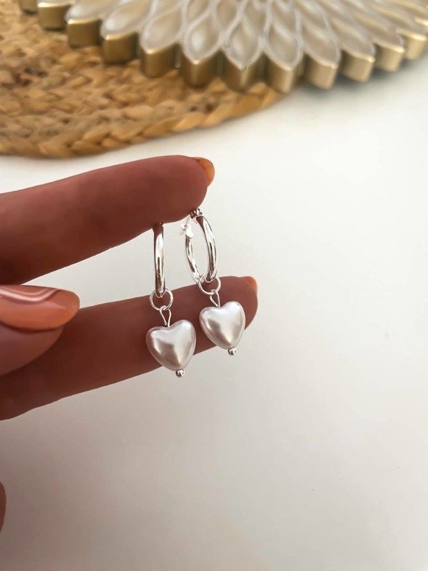 Producto - Aros corazón perlado colgante