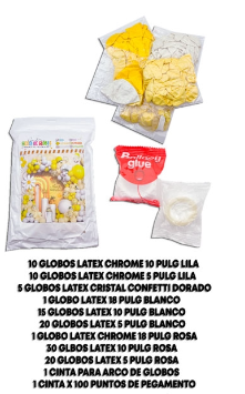 Producto - SET SUPER GUIRNALDA DE GLOBOS LATEX/CONFETTI AMARILLO PASTEL Y BLANCO 142 PCS