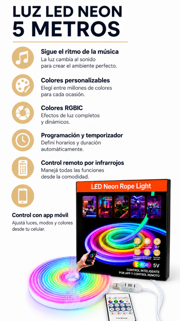 Producto - Tira neon luz led ic- rgb rgbic