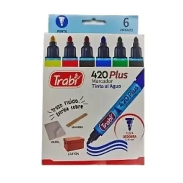 Producto - Marcador al agua Trabi 420 Plus punta redonda x 6