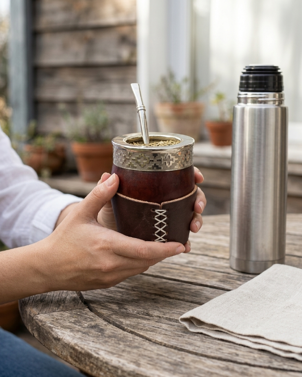 Producto - Mate Criollo Imperial Con base de cuero crudo y virola de alpaca - 2