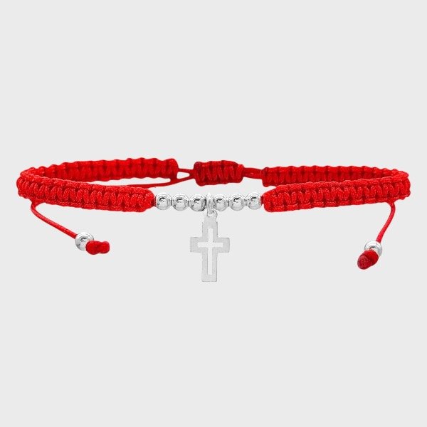 Producto - Pulsera de hilo y Plata 925 - Rojo - Cruz calada
