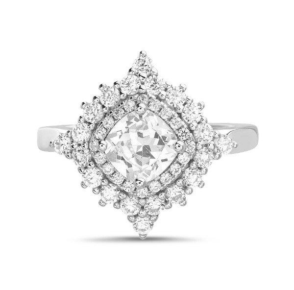 Producto - Anillo rombo, piedra blanca grande central y piedras alrededor