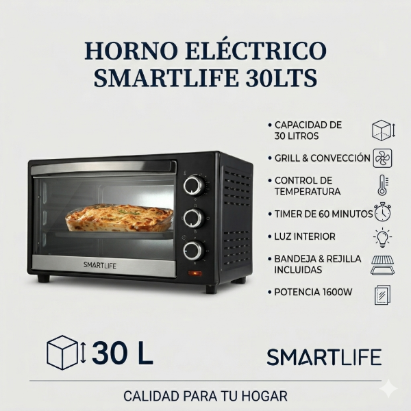 Producto - HORNO ELECTRICO SMARTLIFE 30LTS SL-TORO30PN + GRILL