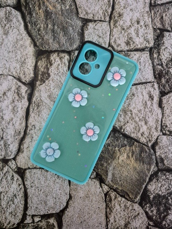 Producto - Funda alto impacto flores 3D Moto G14 verde agua