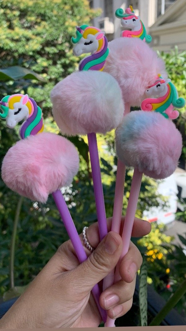 Producto - 4 lapiceras pompón unicornio