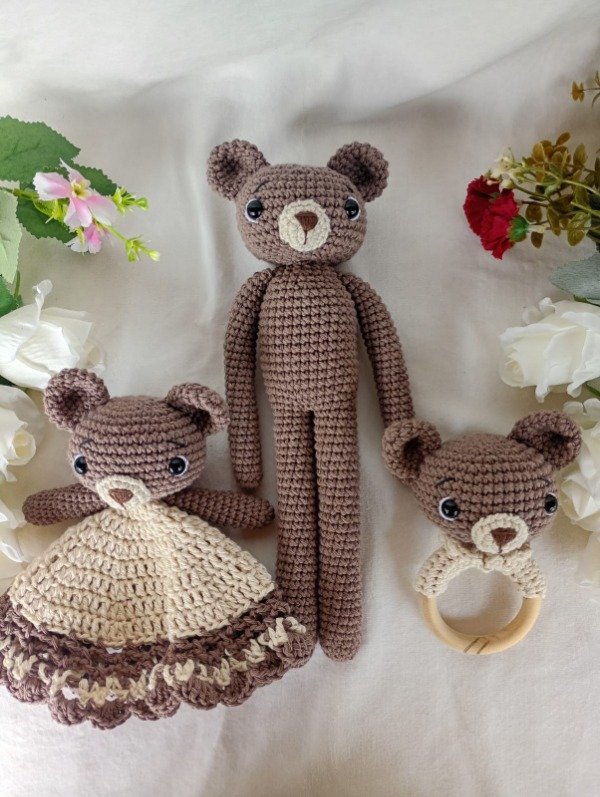 Producto - Kit De Apego Osito Marrón-Manta+Amigurumi+Sonajero - 0