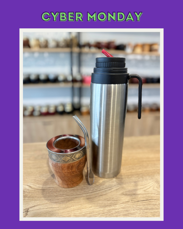 Producto - COMBO IMPERIAL RÚSTICO DE ALGARROBO + TERMO MEDIA MANIJA + BOMBILLA ACERO INOX