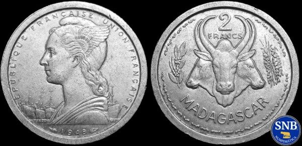 Producto - Madagascar - 2 Francos (1948) KM #4 [VF] - Territorio Francés de Ultramar