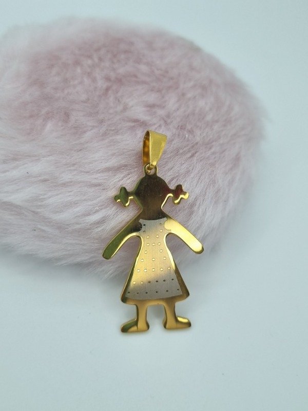 Producto - Dije acero dorado niña plano gde
