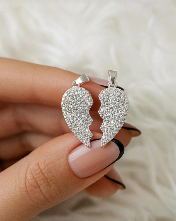 Producto - Dije de Plata 925 y microcubics - Corazón para dos