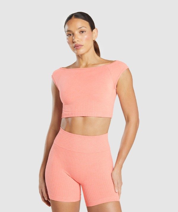 Producto - Luxe Seamless Boat Neck Crop Top Bros Muted Coral Marl